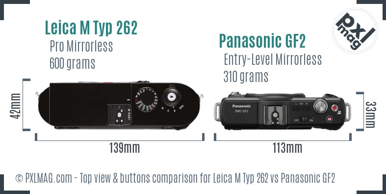 Leica M Typ 262 vs Panasonic GF2 top view buttons comparison
