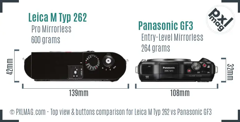 Leica M Typ 262 vs Panasonic GF3 top view buttons comparison