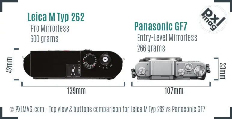Leica M Typ 262 vs Panasonic GF7 top view buttons comparison
