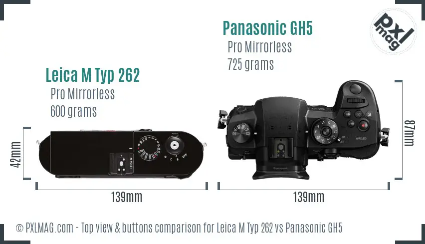 Leica M Typ 262 vs Panasonic GH5 top view buttons comparison
