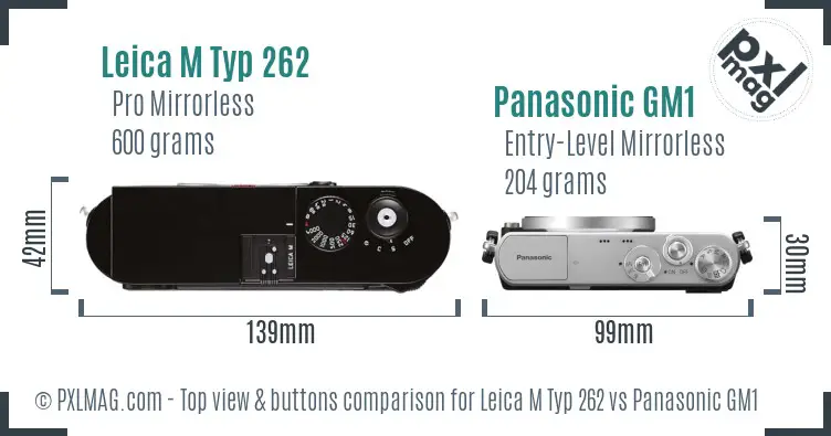 Leica M Typ 262 vs Panasonic GM1 top view buttons comparison