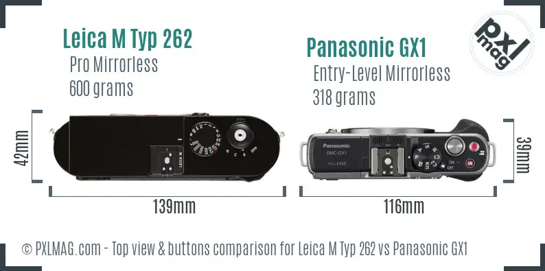 Leica M Typ 262 vs Panasonic GX1 top view buttons comparison Leica M Typ 262 vs Panasonic GX1 top view buttons comparison