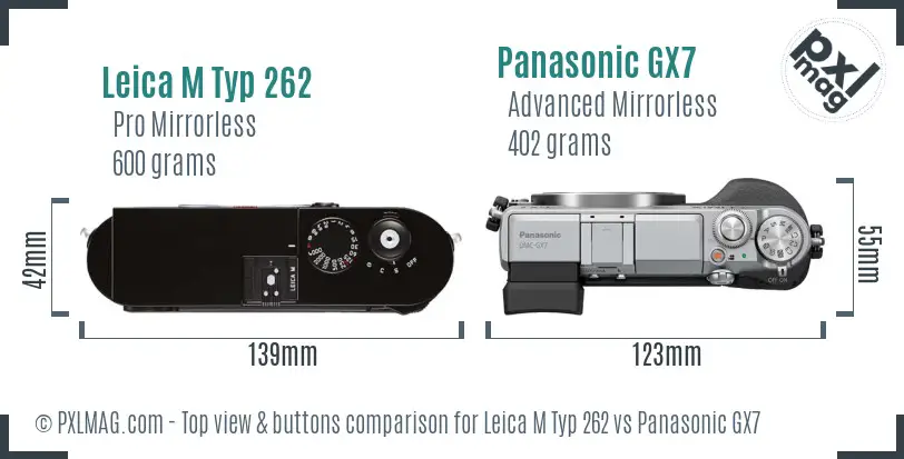 Leica M Typ 262 vs Panasonic GX7 top view buttons comparison