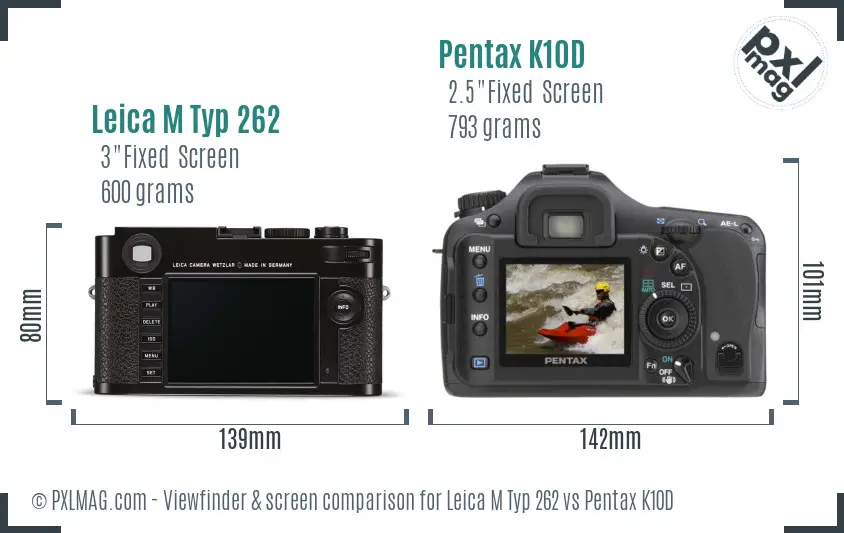 Leica M Typ 262 vs Pentax K10D Screen and Viewfinder comparison