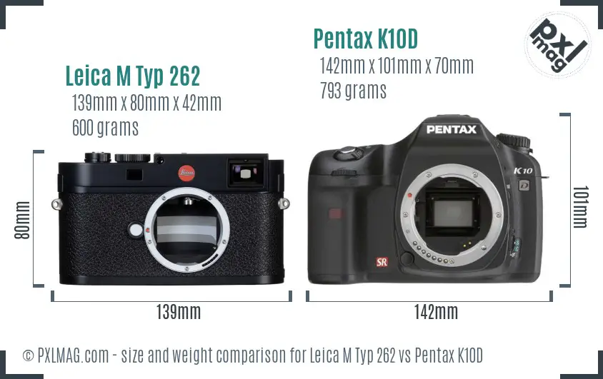 Leica M Typ 262 vs Pentax K10D size comparison