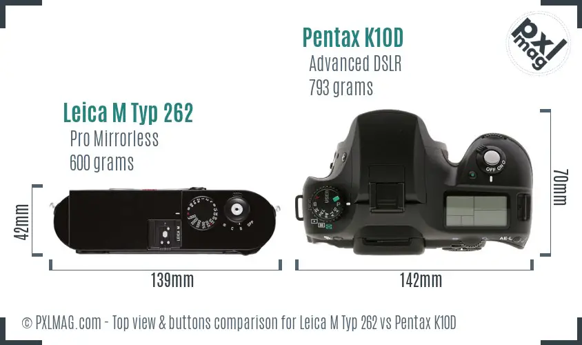 Leica M Typ 262 vs Pentax K10D top view buttons comparison