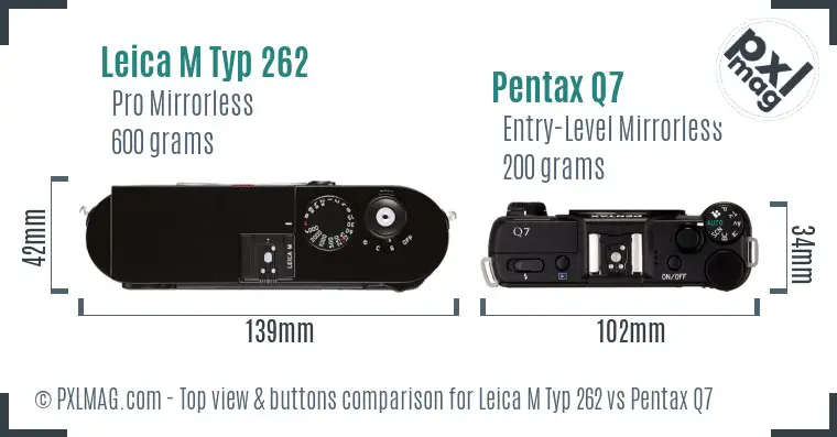 Leica M Typ 262 vs Pentax Q7 top view buttons comparison