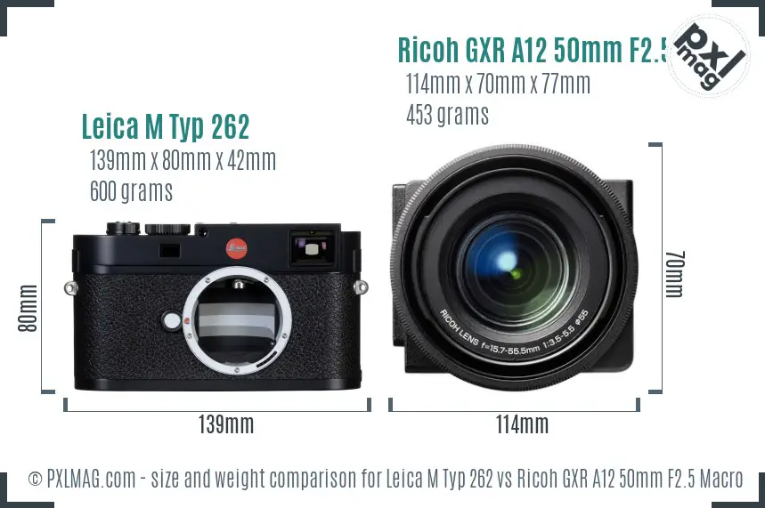 Leica M Typ 262 vs Ricoh GXR A12 50mm F2.5 Macro size comparison
