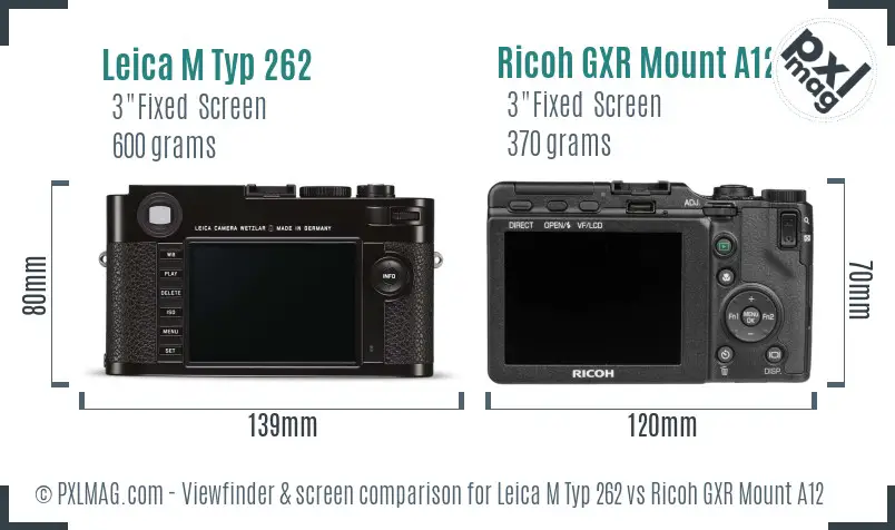 Leica M Typ 262 vs Ricoh GXR Mount A12 Screen and Viewfinder comparison