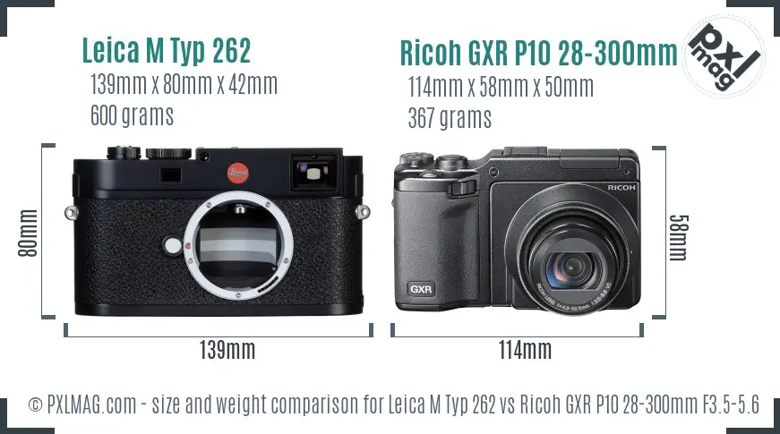 Leica M Typ 262 vs Ricoh GXR P10 28-300mm F3.5-5.6 VC size comparison