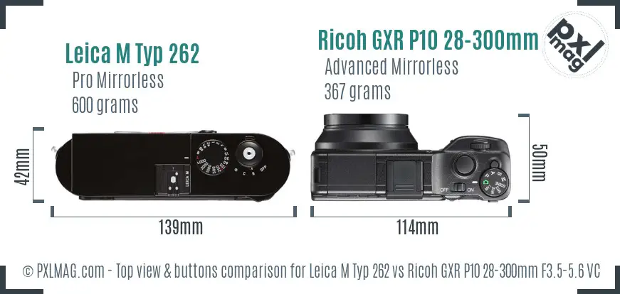 Leica M Typ 262 vs Ricoh GXR P10 28-300mm F3.5-5.6 VC top view buttons comparison