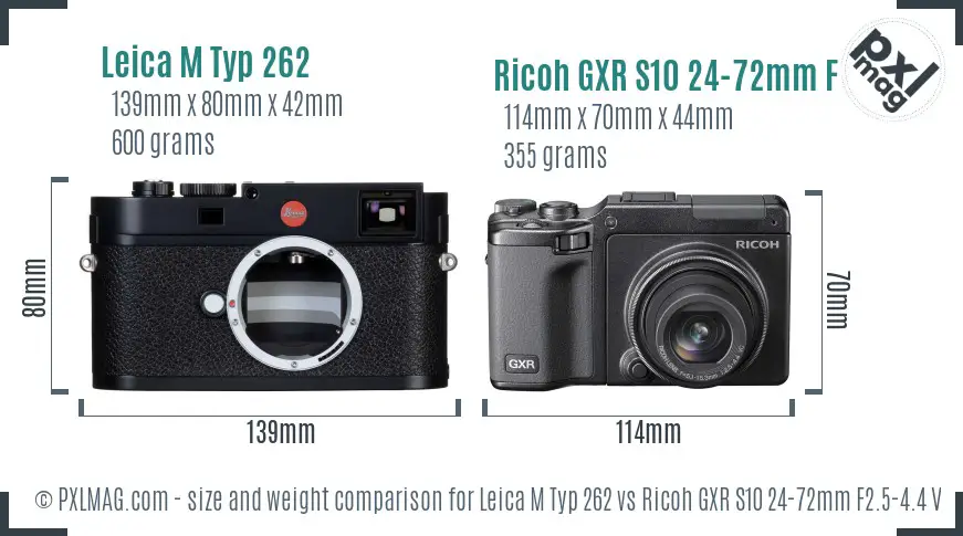 Leica M Typ 262 vs Ricoh GXR S10 24-72mm F2.5-4.4 VC size comparison