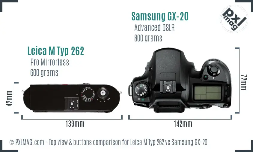 Leica M Typ 262 vs Samsung GX-20 top view buttons comparison