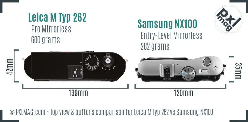 Leica M Typ 262 vs Samsung NX100 top view buttons comparison