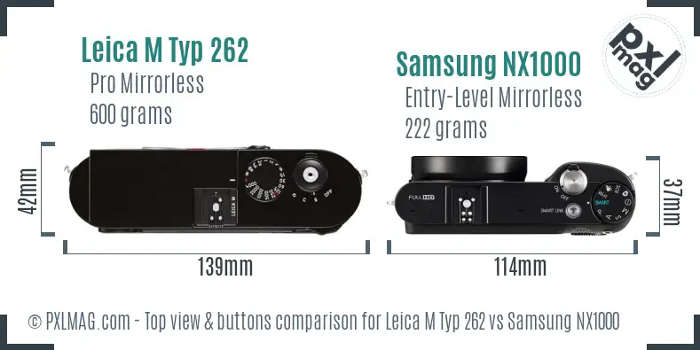 Leica M Typ 262 vs Samsung NX1000 top view buttons comparison Leica M Typ 262 vs Samsung NX1000 top view buttons comparison