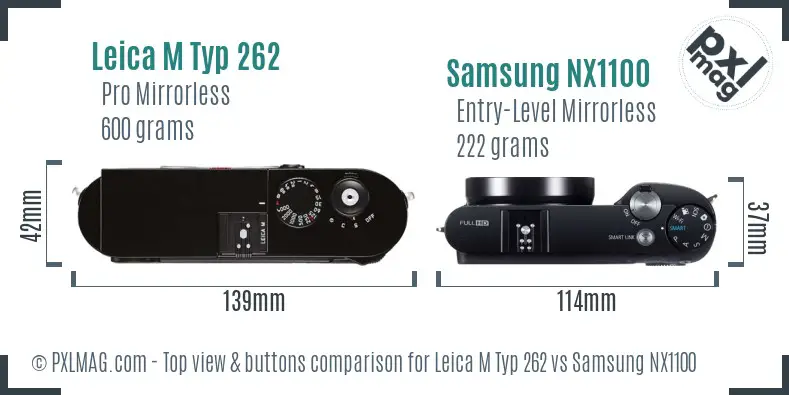 Leica M Typ 262 vs Samsung NX1100 top view buttons comparison