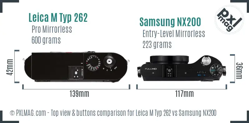Leica M Typ 262 vs Samsung NX200 top view buttons comparison