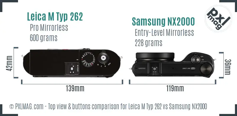 Leica M Typ 262 vs Samsung NX2000 top view buttons comparison