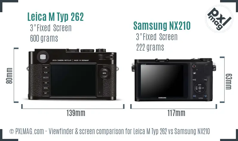 Leica M Typ 262 vs Samsung NX210 Screen and Viewfinder comparison