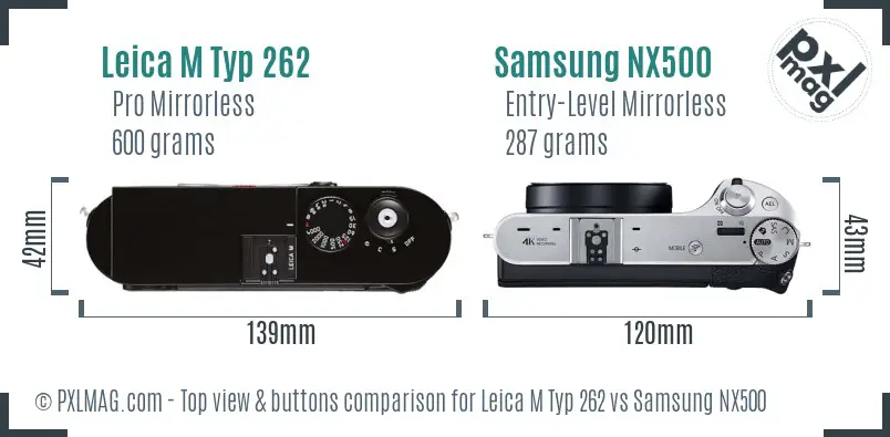 Leica M Typ 262 vs Samsung NX500 top view buttons comparison