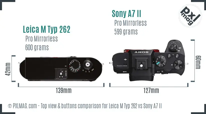 Leica M Typ 262 vs Sony A7 II top view buttons comparison