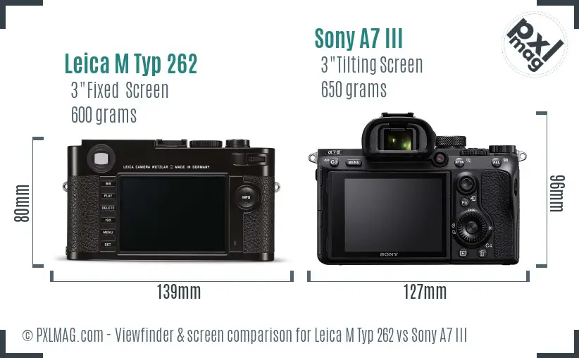 Leica M Typ 262 vs Sony A7 III Screen and Viewfinder comparison