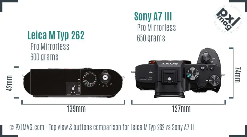 Leica M Typ 262 vs Sony A7 III top view buttons comparison