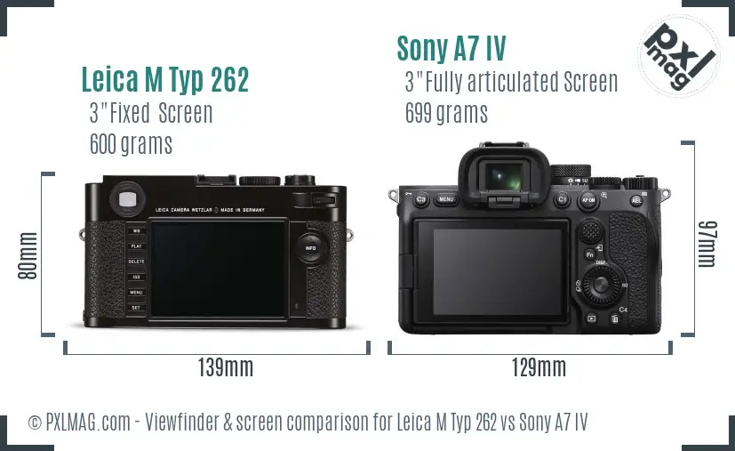 Leica M Typ 262 vs Sony A7 IV Screen and Viewfinder comparison