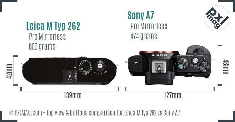 Leica M Typ 262 vs Sony A7 top view buttons comparison