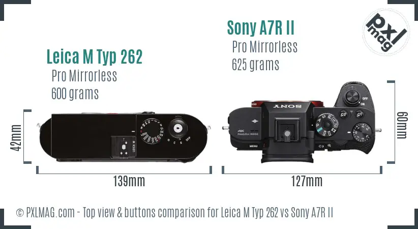 Leica M Typ 262 vs Sony A7R II top view buttons comparison