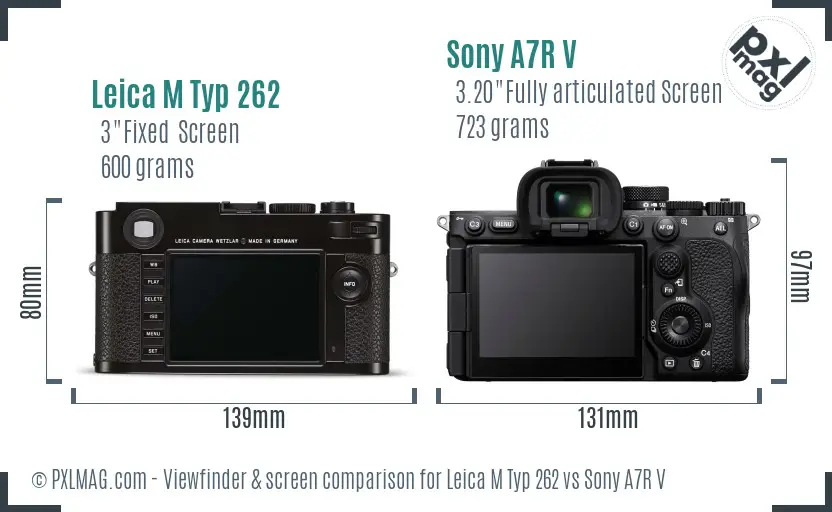 Leica M Typ 262 vs Sony A7R V Screen and Viewfinder comparison