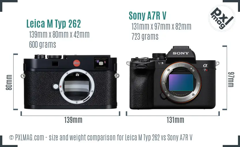 Leica M Typ 262 vs Sony A7R V size comparison