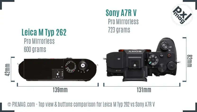 Leica M Typ 262 vs Sony A7R V top view buttons comparison