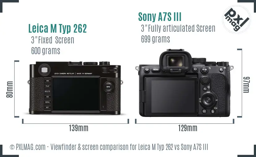 Leica M Typ 262 vs Sony A7S III Screen and Viewfinder comparison