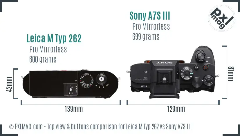 Leica M Typ 262 vs Sony A7S III top view buttons comparison