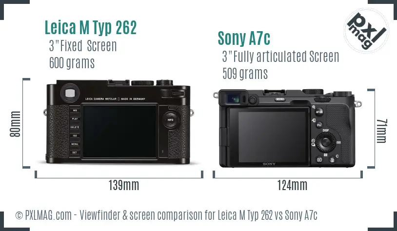 Leica M Typ 262 vs Sony A7c Screen and Viewfinder comparison