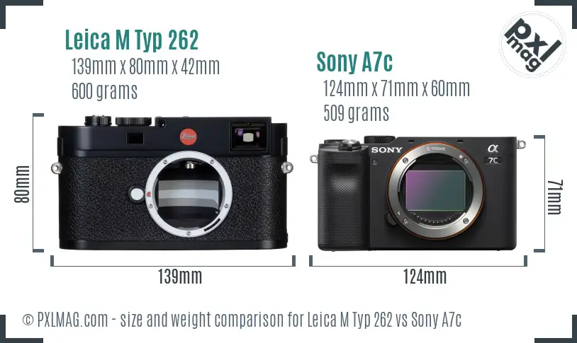 Leica M Typ 262 vs Sony A7c size comparison