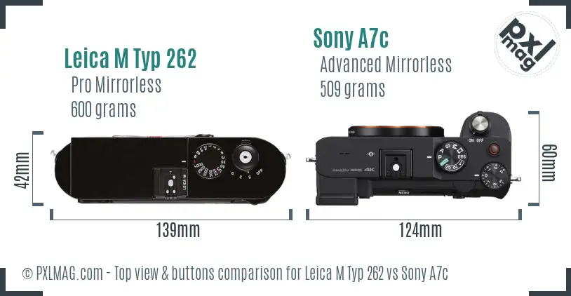 Leica M Typ 262 vs Sony A7c top view buttons comparison