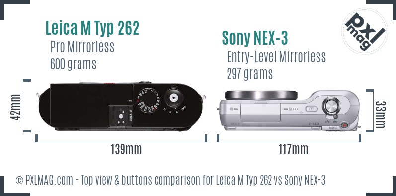 Leica M Typ 262 vs Sony NEX-3 top view buttons comparison