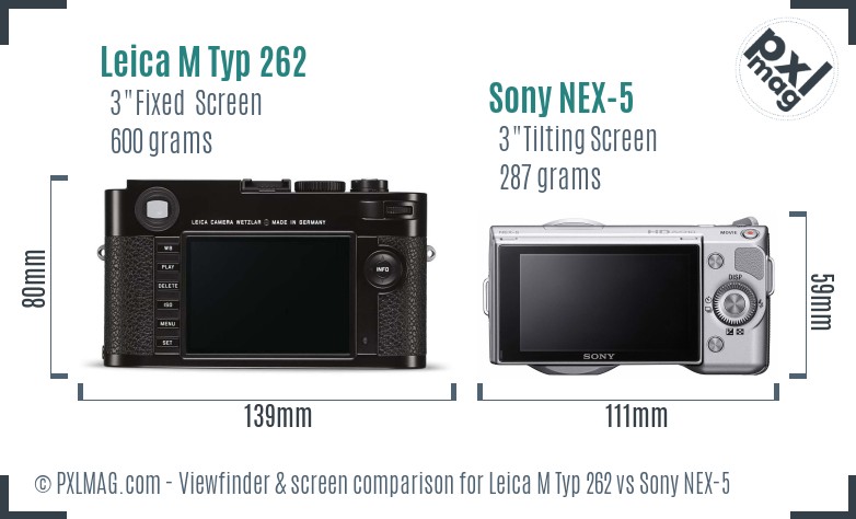 Leica M Typ 262 vs Sony NEX-5 Screen and Viewfinder comparison