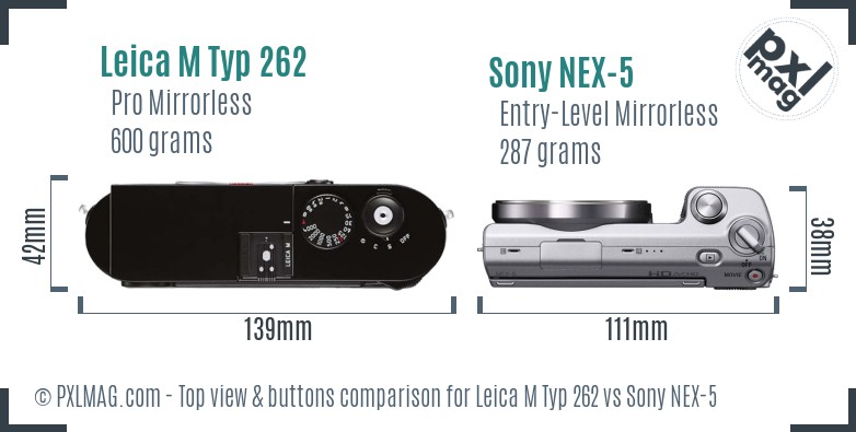 Leica M Typ 262 vs Sony NEX-5 top view buttons comparison