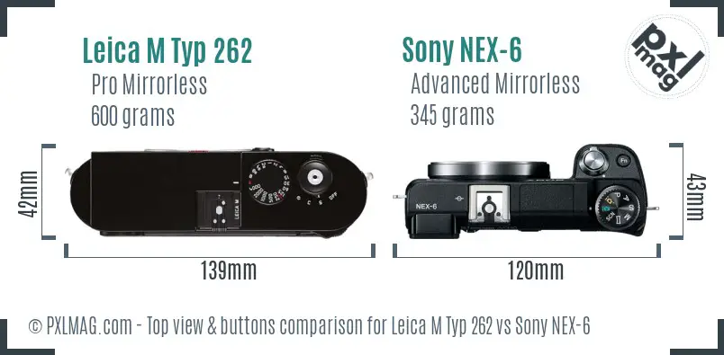Leica M Typ 262 vs Sony NEX-6 top view buttons comparison