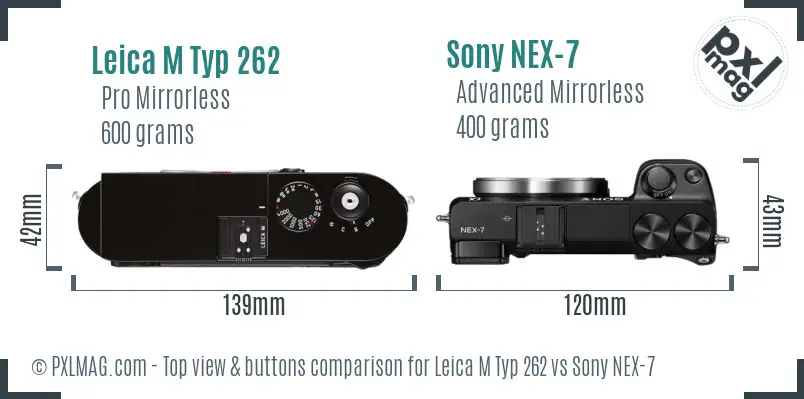 Leica M Typ 262 vs Sony NEX-7 top view buttons comparison