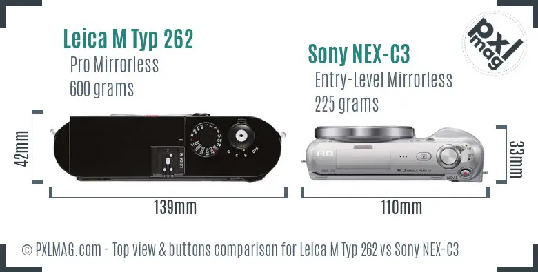 Leica M Typ 262 vs Sony NEX-C3 top view buttons comparison