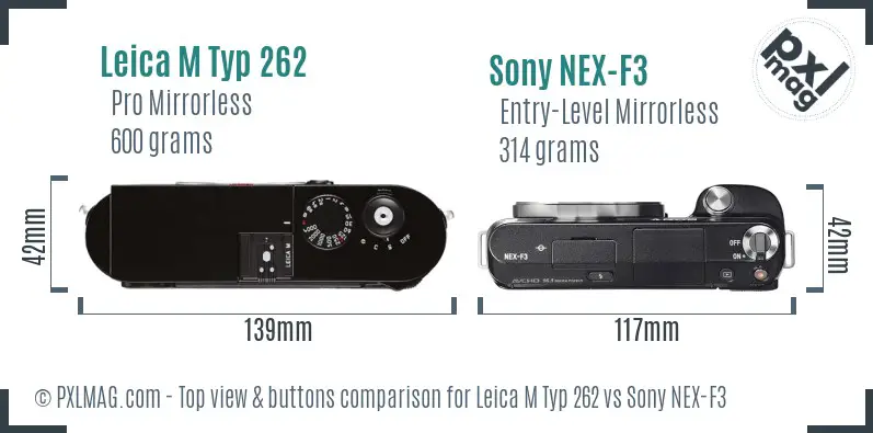 Leica M Typ 262 vs Sony NEX-F3 top view buttons comparison