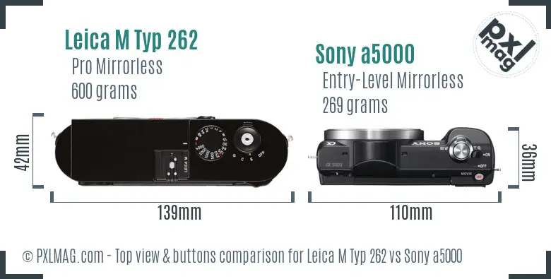 Leica M Typ 262 vs Sony a5000 top view buttons comparison