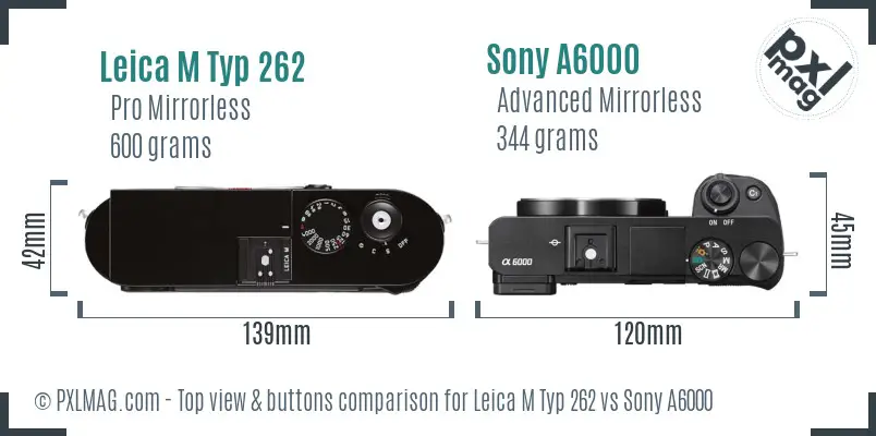 Leica M Typ 262 vs Sony A6000 top view buttons comparison