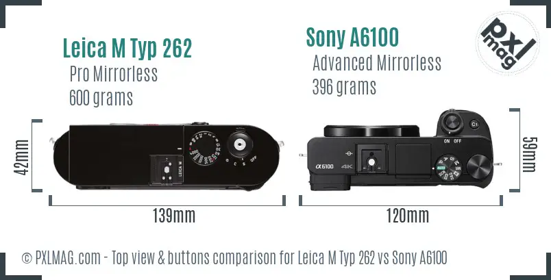 Leica M Typ 262 vs Sony A6100 top view buttons comparison