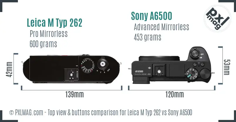 Leica M Typ 262 vs Sony A6500 top view buttons comparison