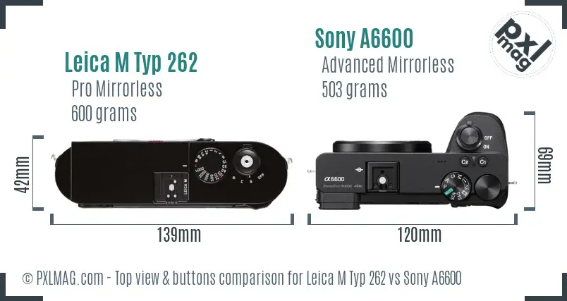 Leica M Typ 262 vs Sony A6600 top view buttons comparison